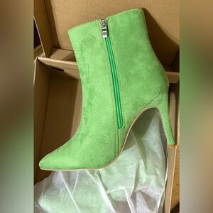 Green Suede Pointed-Toe Women's Ankle Boots